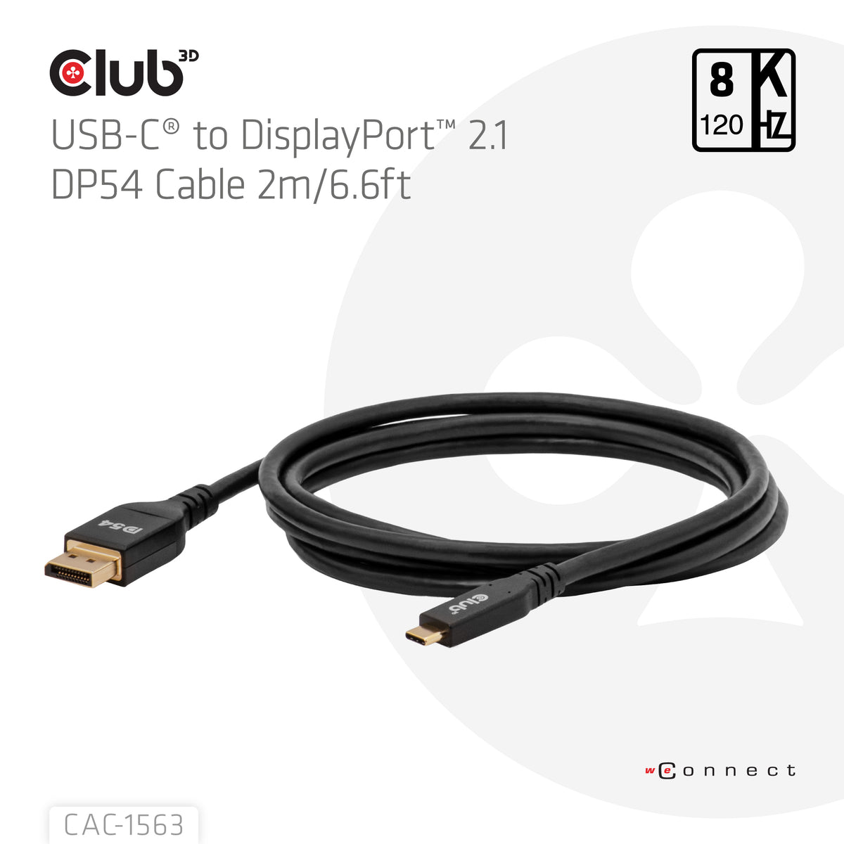 Club3D Cable USB Type-C <-> DP 2.1 2m 8K120Hz St/St