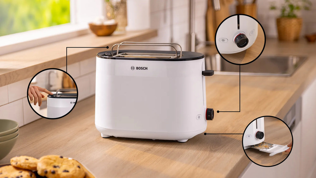 Τοστιέρα Bosch TAT2M121 για 2 φέτες, 950 W, Λευκή