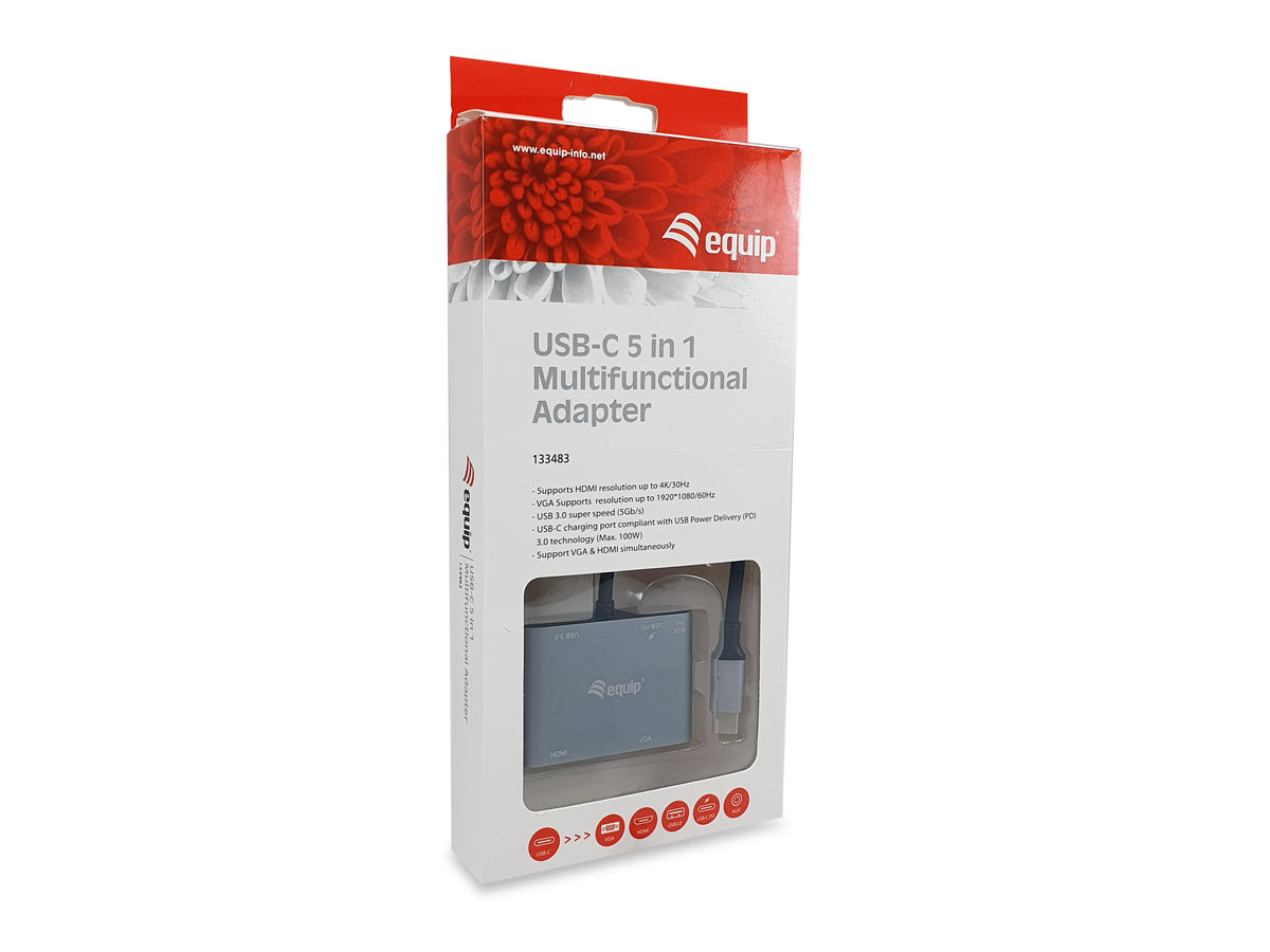 Equip Dock  5-1 USB-C->HDMI,VGA,USB-A,AUX,100W USB-C   0.15m