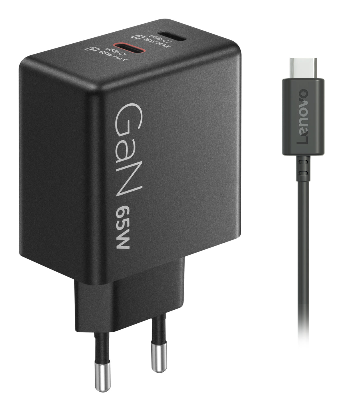 Lenovo Dual USB-C 65W GaN Charger Universal Black AC Indoor