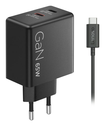 Lenovo Dual USB-C 65W GaN Charger Universal Black AC Indoor