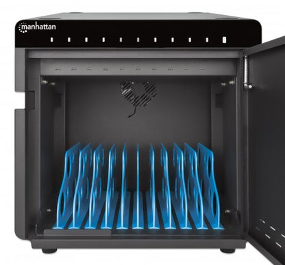 Manhattan 10-Bay Lockable USB-C Charging Cabinet for iPad to 11" and Other Devices (Desktop, EU/UK Power Cords)