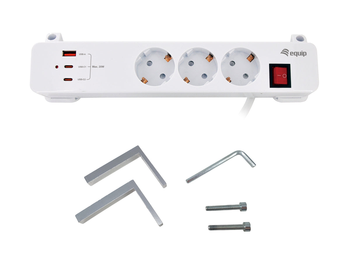 Equip Power Strip 3×Schuko / 2×USB-C / USB-A with Switch (CL Pla.)