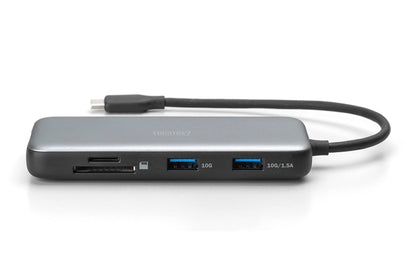 DIGITUS USB-C Docking Hub — HDMI, USB 3.2, RJ45, SD & MicroSD, PD, Aluminum (Silver)