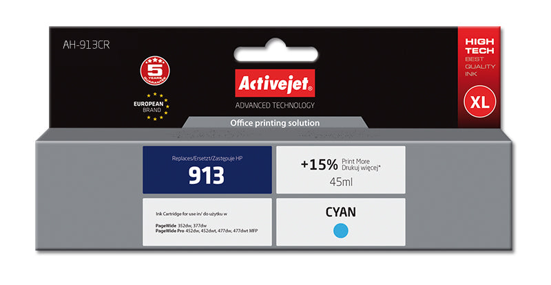 Activejet AH-913CR ink (replacement for HP 913 F6T77AE; Premium; 45 ml; cyan)