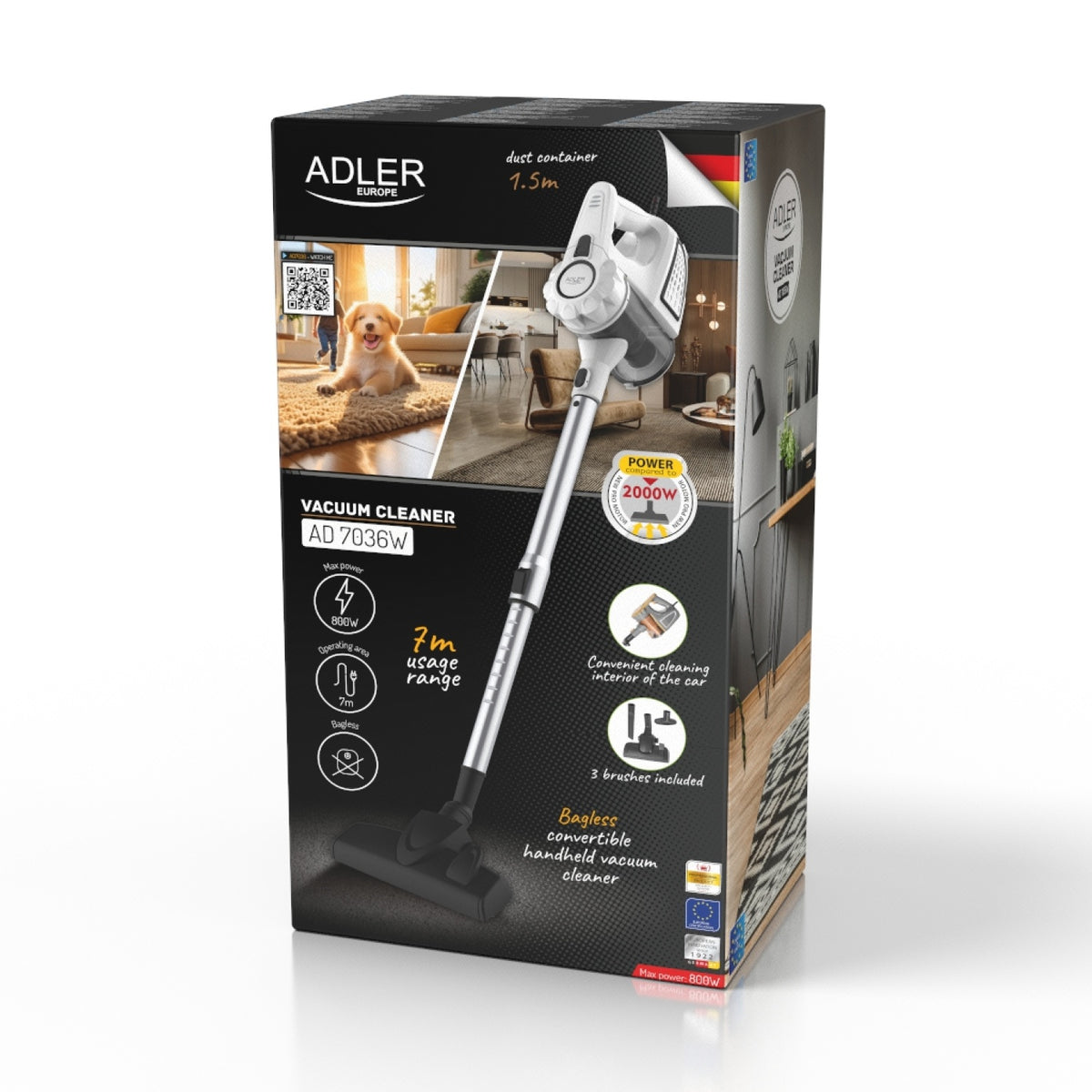 Φορητή ηλεκτρική σκούπα χειρός Adler AD 7036W σε λευκό χρώμα
