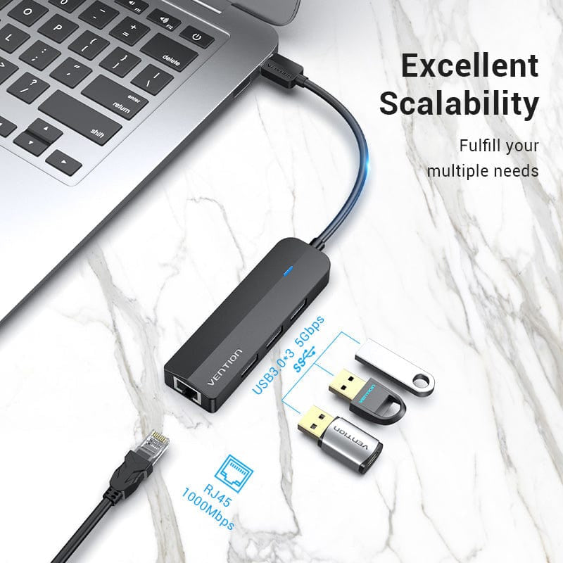 Hub 5w1 Vention USB 3.0 + adapter Gigabit Ethernet