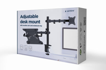 Gembird MA-DA-03 Adjustable desk mount with monitor arm and notebook tray (rotate, tilt, swivel), 17”-32”, up to 9 kg