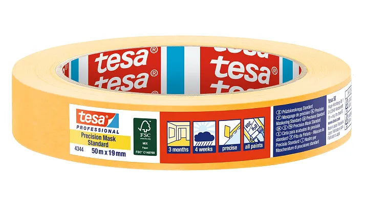 Tesa Masking Tape 50m x 10mm Stand,Prec, yellow 04344