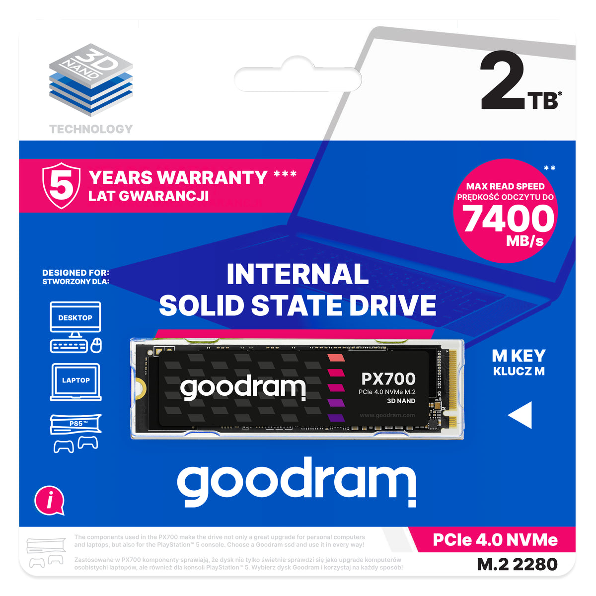 Εσωτερικός σκληρός δίσκος SSD Goodram PX700 SSDPR-PX700-02T-80 M.2 2,05 TB PCI Express 4.0 NVMe 3D NAND