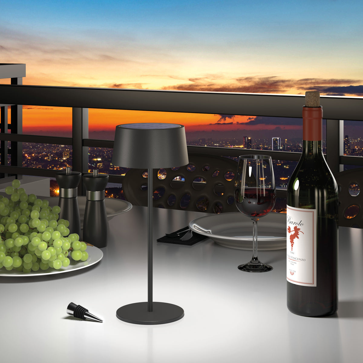 RealPower LED-Solar Tischlampe dimmbar mit Akku,schwarz