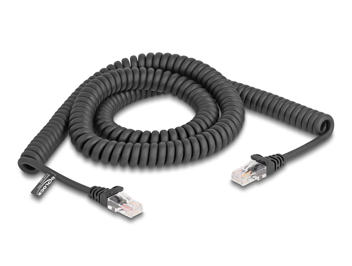 DELOCK RJ45 Spiralkabel Stecker zu Stecker Cat.5e 3m schwarz