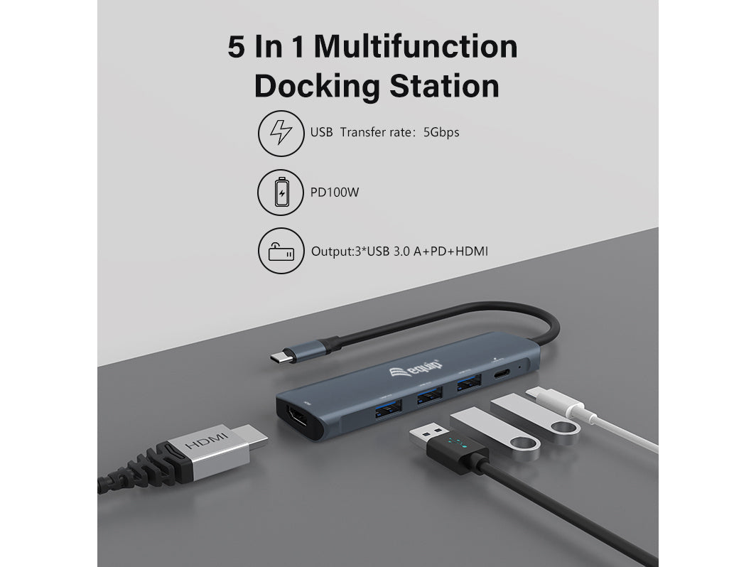 Equip Dock  5-1 USB-C->HDMI,3xUSB-A,100W USB-C         0.25m