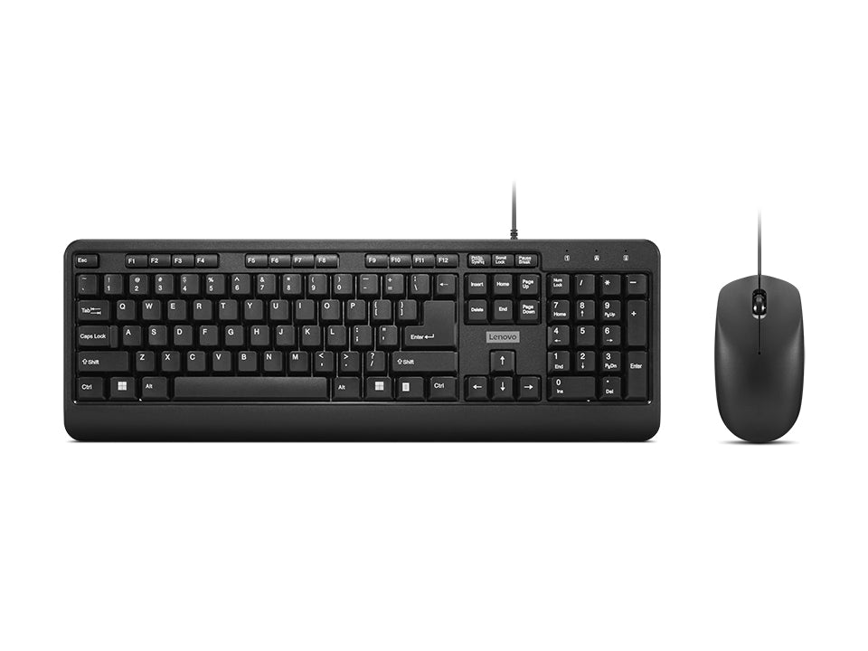 Lenovo 160 Keyboard with Mouse Included, USB, US English Layout, Black, for Home and Office Use