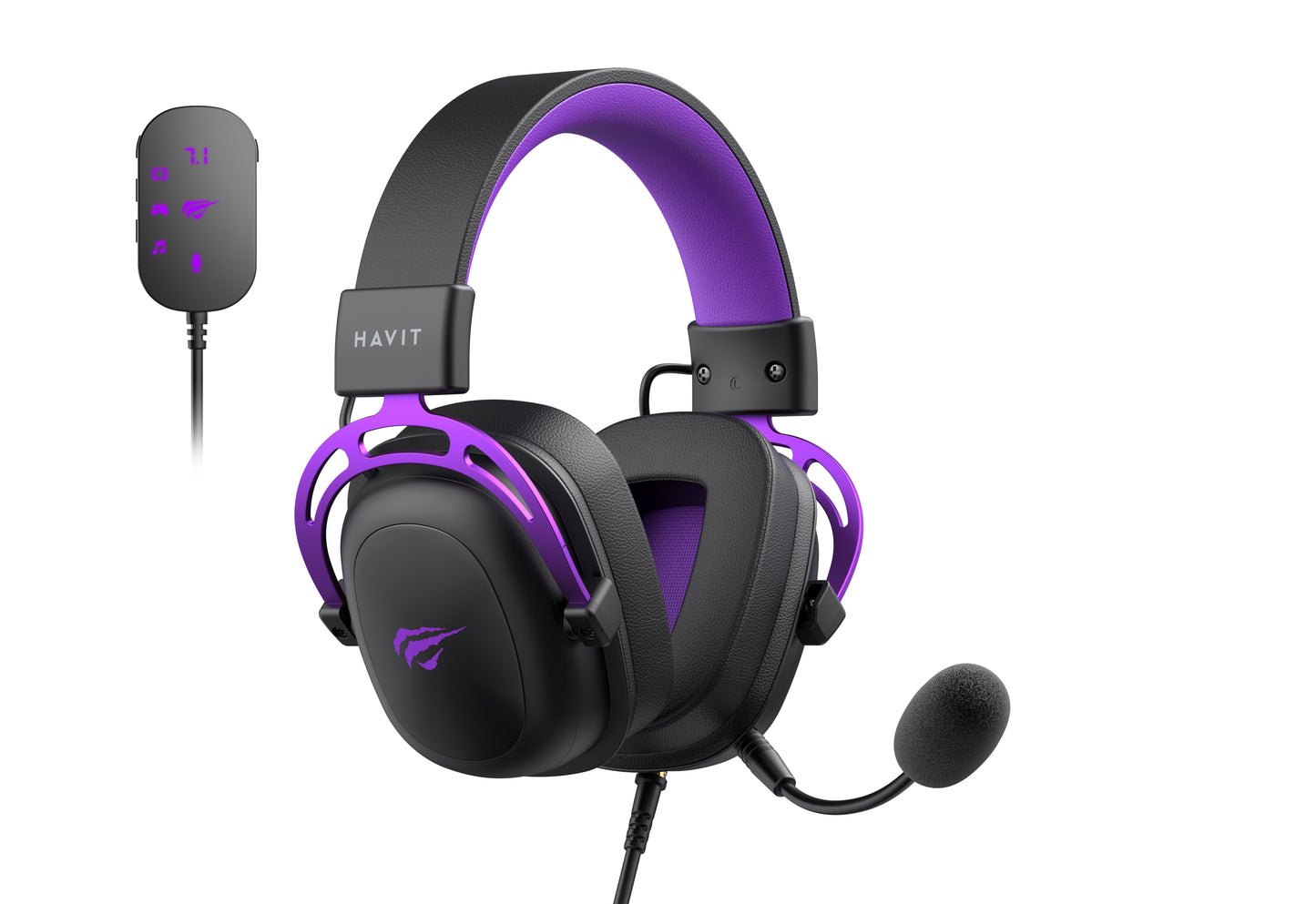 Επαγγελματικά ακουστικά gaming Havit H2002C+U σε μαύρο και μωβ χρώμα