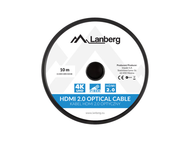 LANBERG 10M HDMI Cable Male to Male V2.0 Optical AOC Black CA-HDMI-20FB-0100-BK