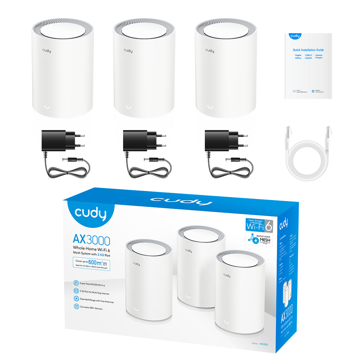 Cudy AX3000 Wi‑Fi 6 Mesh 2.5G Dual‑band (2.4 GHz / 5 GHz) Wi‑Fi 6 (802.11ax) White Internal