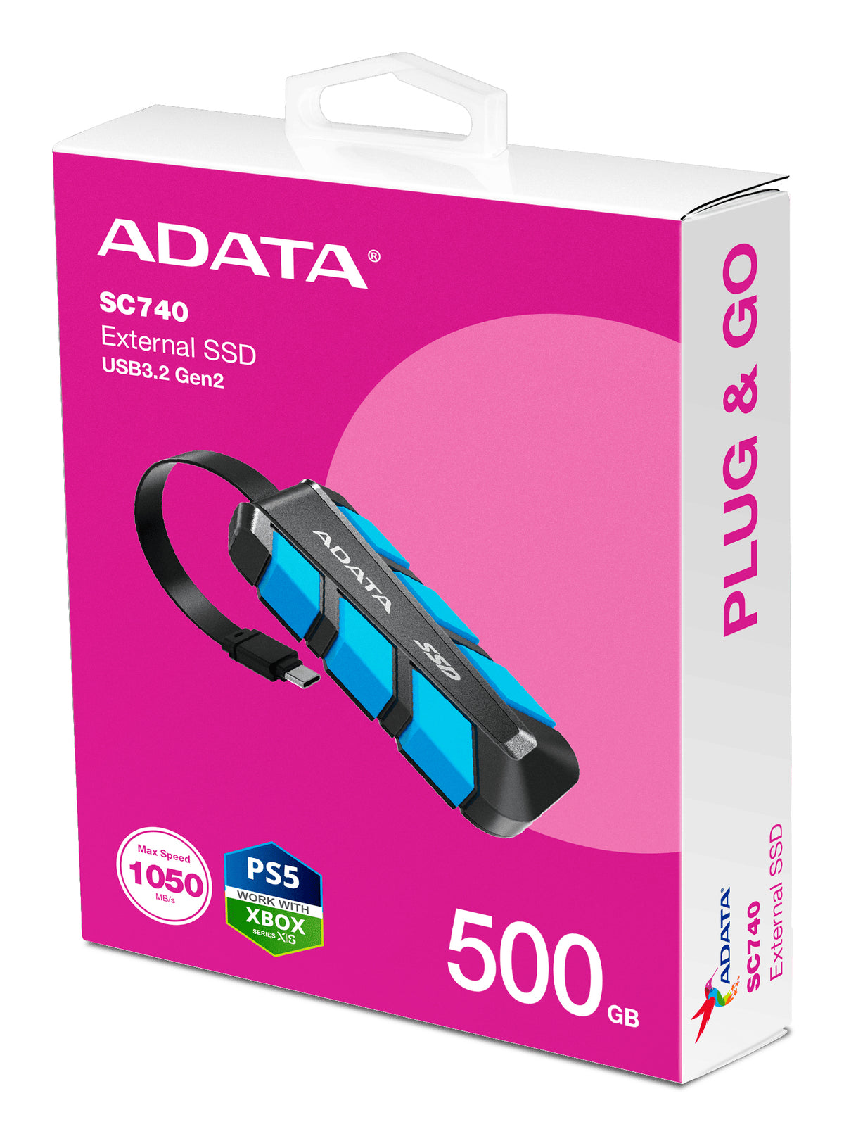 ADATA SC740 500 GB εξωτερικός δίσκος USB Type-C 3.2 Gen 2 (3.1 Gen 2), Χρώματα Μαύρο και Μπλε