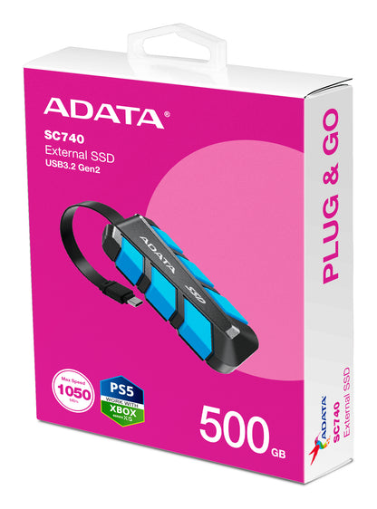 ADATA SC740 500 GB εξωτερικός δίσκος USB Type-C 3.2 Gen 2 (3.1 Gen 2), Χρώματα Μαύρο και Μπλε
