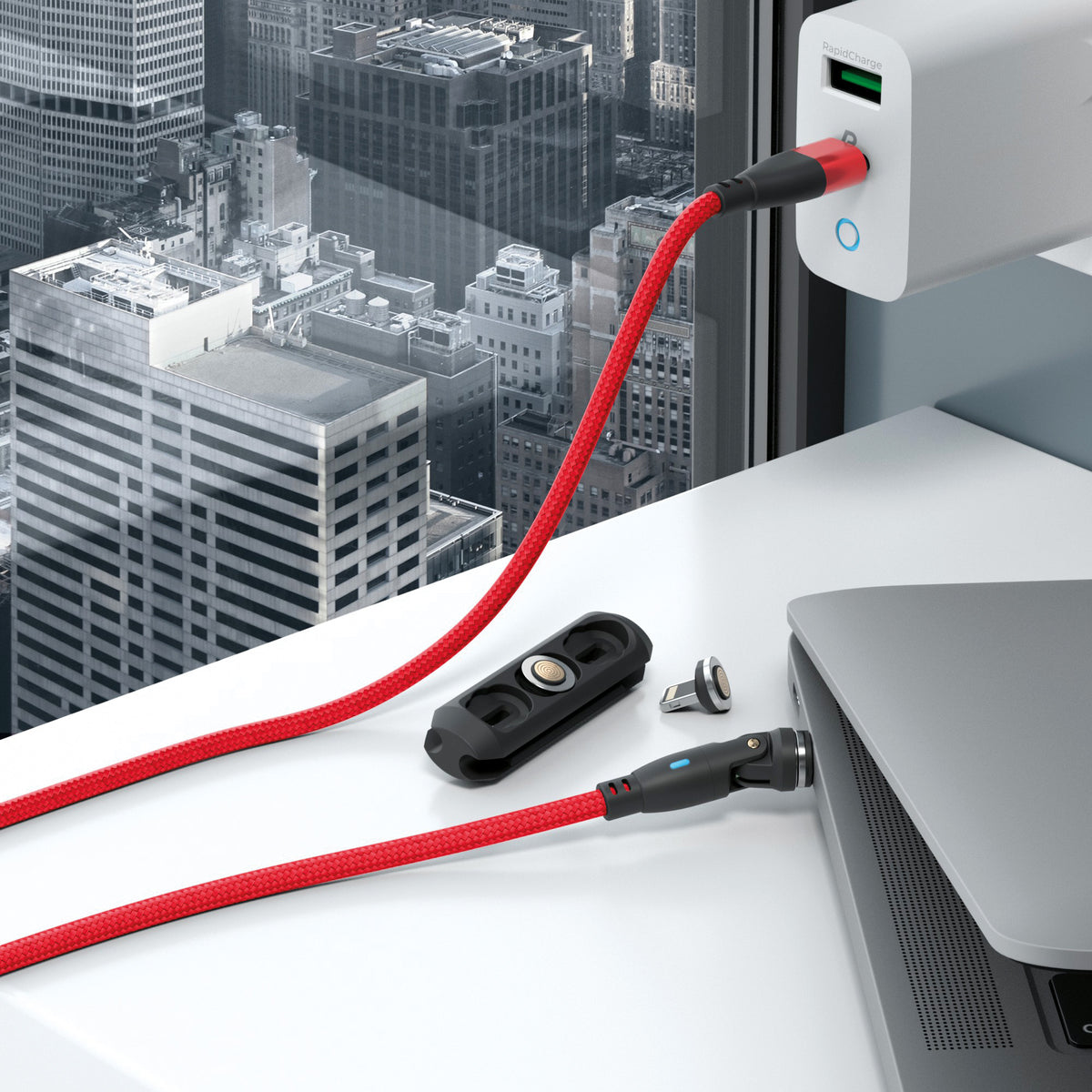 RealPower Magnetic cable 100 Watt,1m,rot mit Adaptern