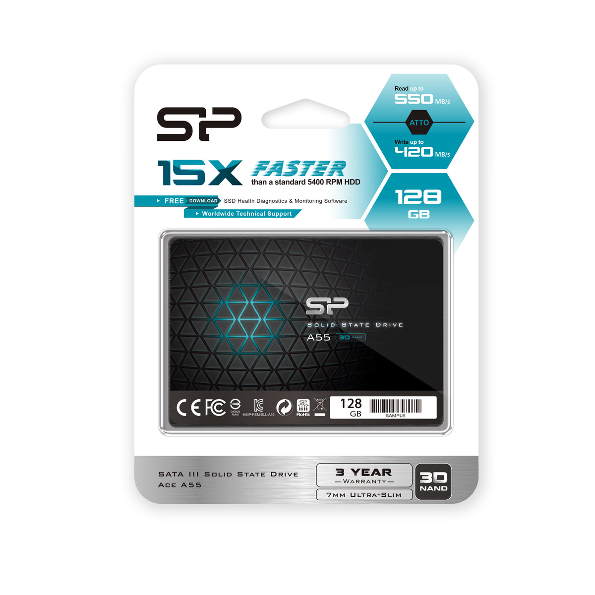Silicon Power SSD 128GB 6.3cm SATAIII A55 3D Nand TLC