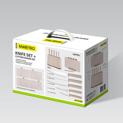 Σετ Μαχαιριών Maestro MR-1412-BEIGE με βάση και σετ επιφάνειας κοπής σε μπεζ χρώμα