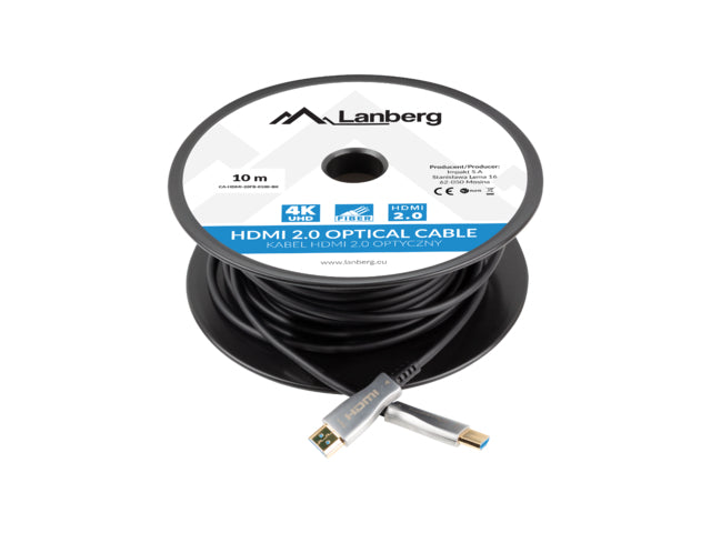 LANBERG 10M HDMI Cable Male to Male V2.0 Optical AOC Black CA-HDMI-20FB-0100-BK