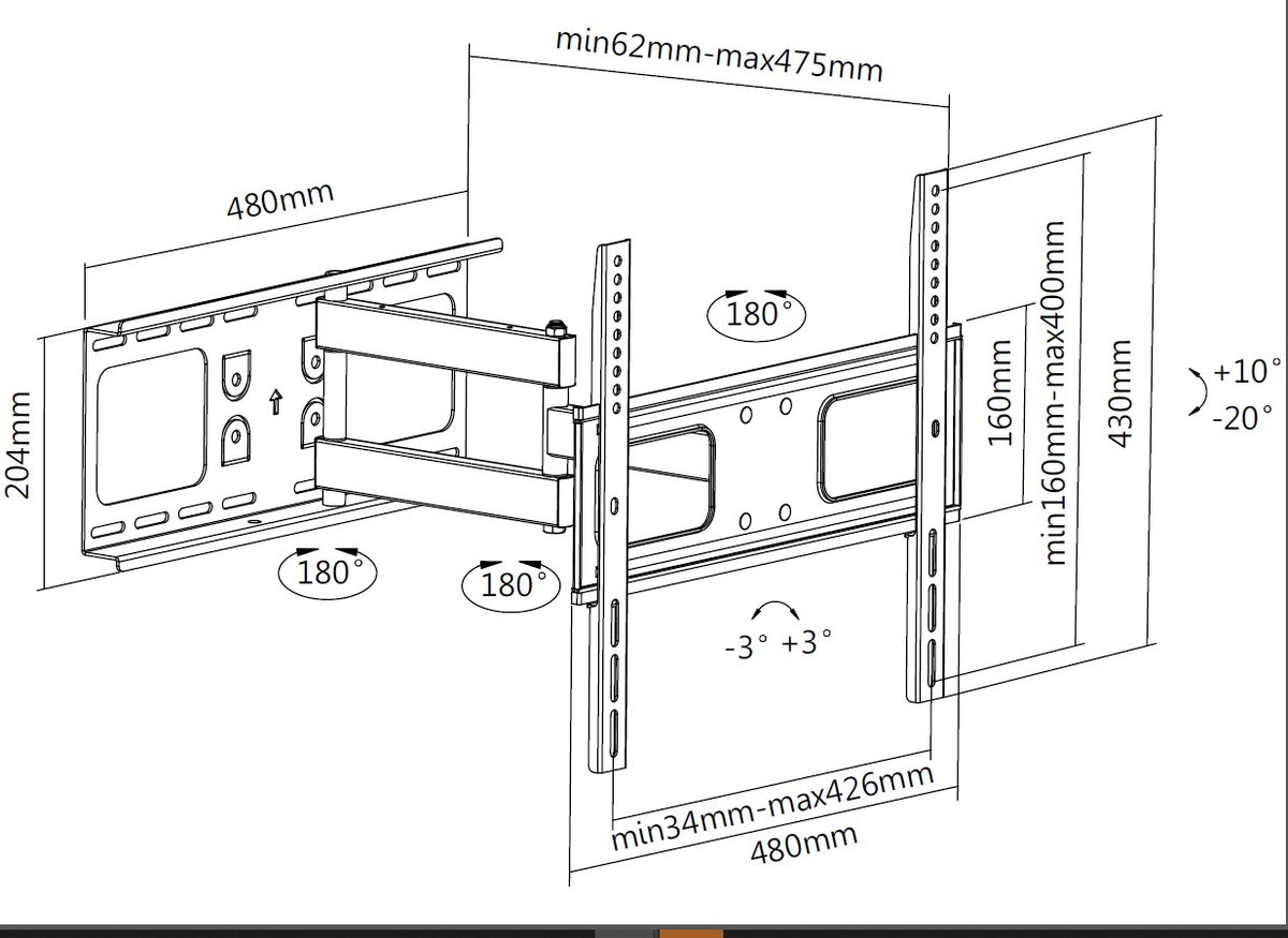 Equip Wandhalterung  32"-55"/1TFT gelenkig 4Gelenke  50Kg sw retail