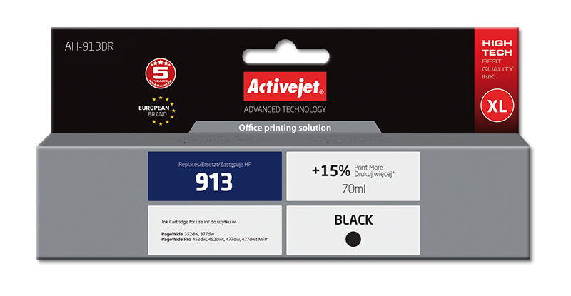 Activejet AH-913BR Ink (replacement for HP 913 L0R095AE; Premium; 70 ml; black)