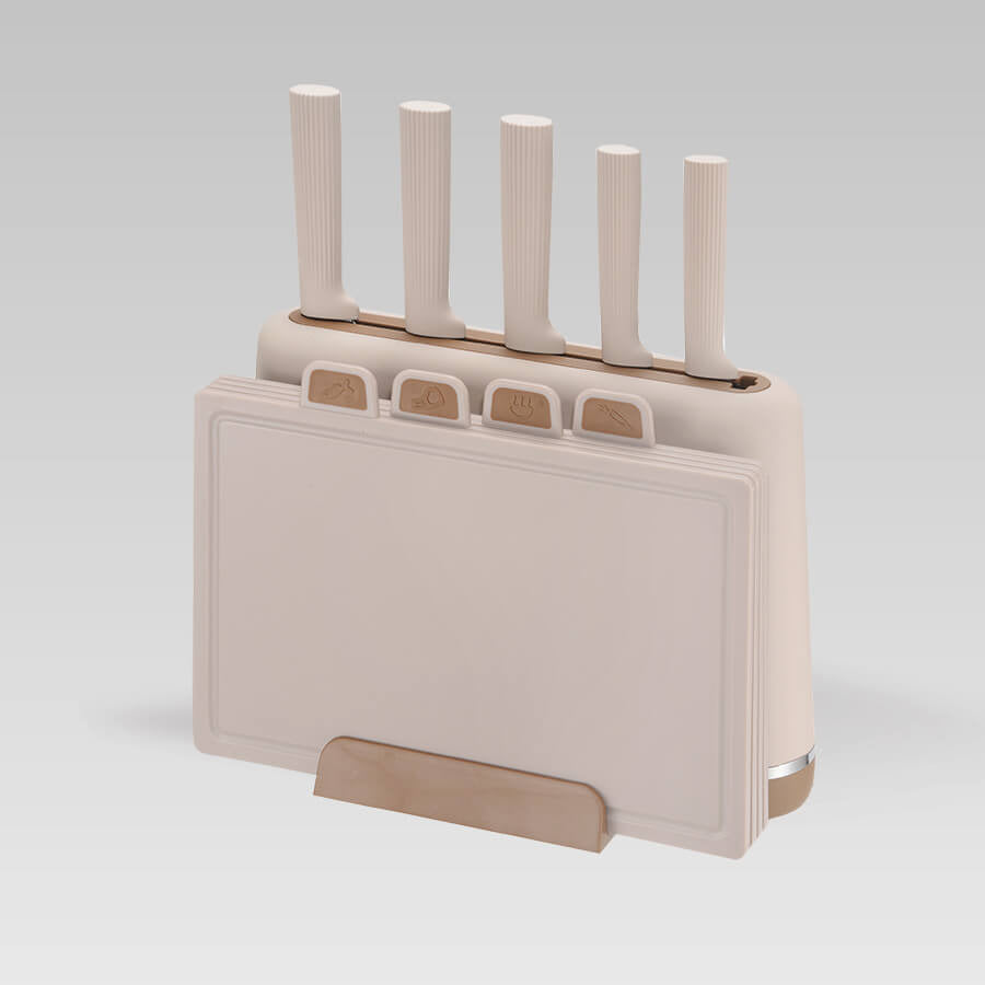 Σετ Μαχαιριών Maestro MR-1412-BEIGE με βάση και σετ επιφάνειας κοπής σε μπεζ χρώμα