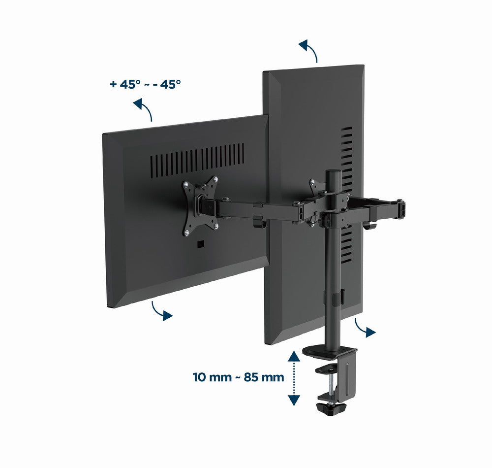 Gembird MA-D2-03 Adjustable desk mounted double monitor arm, 17”-32”, black
