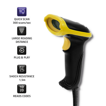Qoltec 50867 Laser reader 1D | 2D | USB | Black