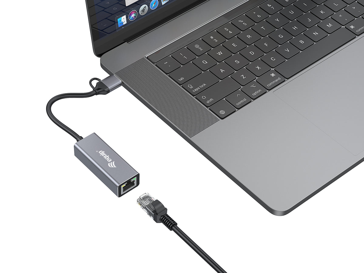 Equip Adapter USB-C->RJ45/USB-A Adapter St/Bu  0.15m    Alu.