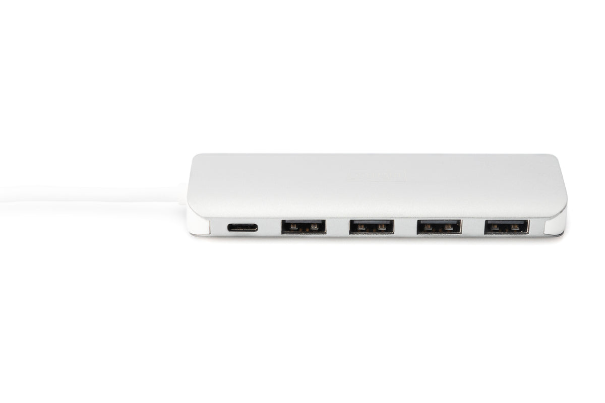 DIGITUS USB-C-Hub  4-Port 3.0->4xA3.0 1xC-PD intgr.Kabel wei