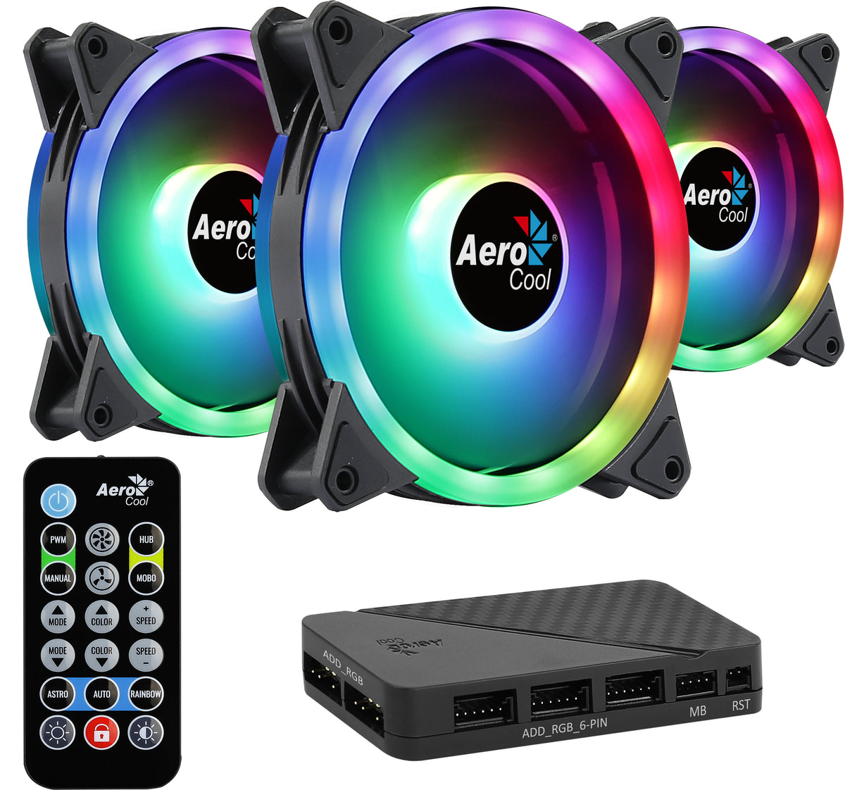 Aerocool DUO12PRO Kit 3x 120mm ARGB Dual Ring Antivibration Fans (6-pin) - Black