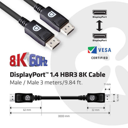 Club3D DisplayPort Cable 1.4 HBR3 32.4Gb/s — 3 m, 8K60Hz, St/St (retail)