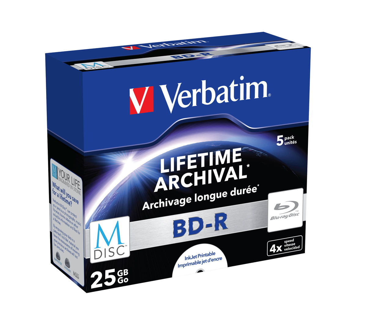 Verbatim BD-R M-Disc 25GB (4fach, 5 Stück, bedruckbar)