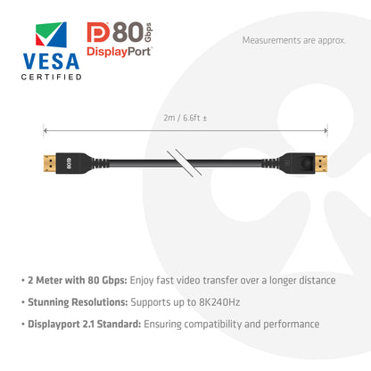 Club3D DP Cable 2.1 DP80 Certified 2m 10K/8K/4K St/St Retail