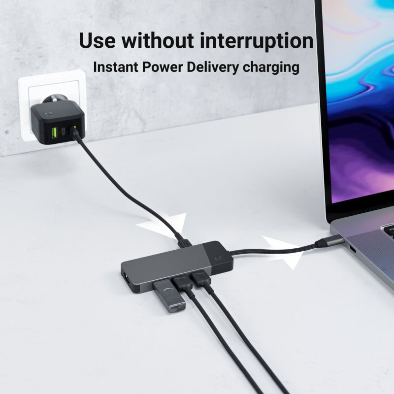 GREEN CELL HUB USB-C ADAPTER GC CONNECT 7W1 (3XUSB 3.1, HDMI 4K 60HZ, USB-C PD 85W, MICROSD/SD)