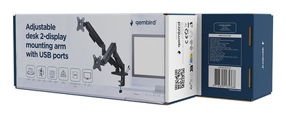 Gembird MA-DA2U-01 Adjustable desk 2-display mounting arm with USB ports, 17”-32”, black