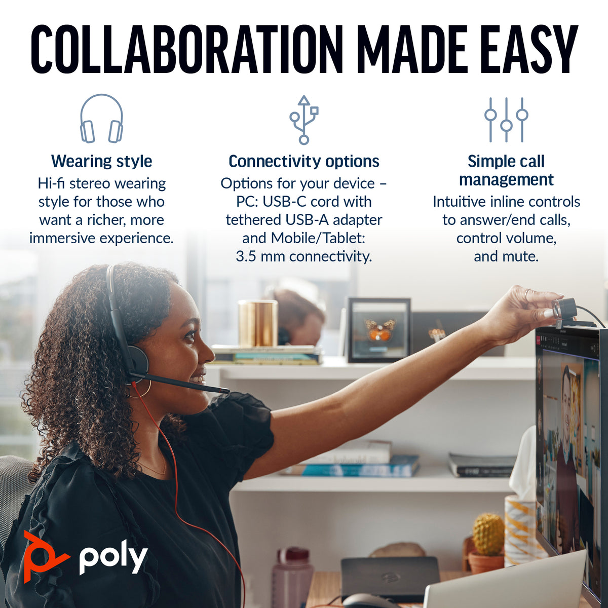 Poly Headset Blackwire 3225 Stereo UC USB-C