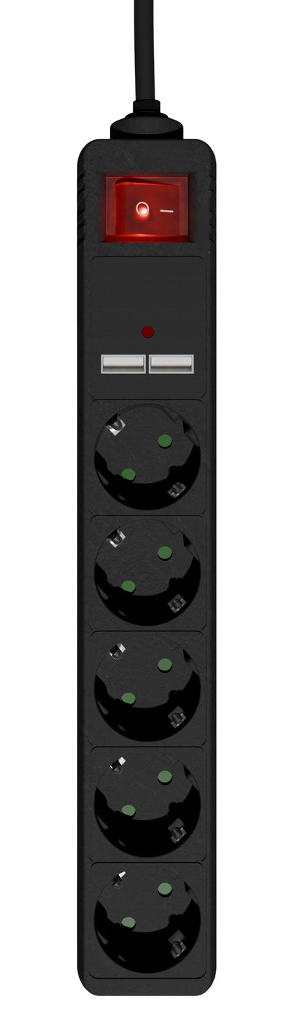 Gembird SPG5-U2-5-02 power extension 1.5 m 5 AC outlet(s) Indoor Black