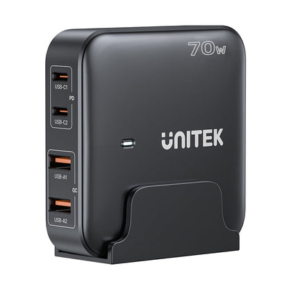 GaN network charger - Unitek P1228ABK01-EU | 70W 2x USB-C 2x USB-A