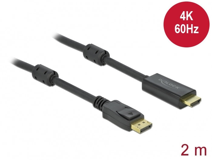 DELOCK DisplayPort 1.2 to HDMI Cable 4K 60Hz 2.0 m Active