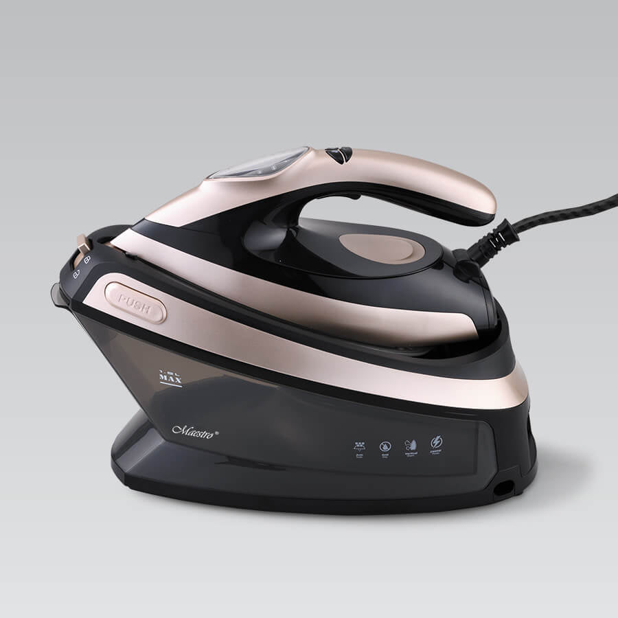 Σταθμός ατμοσίδερου Maestro MR-320C ισχύος 2400 W, με κεραμική πλάκα σόλας χωρητικότητας 1,5 λίτρου, σε μαύρο και ροζ χρυσό χρώμα