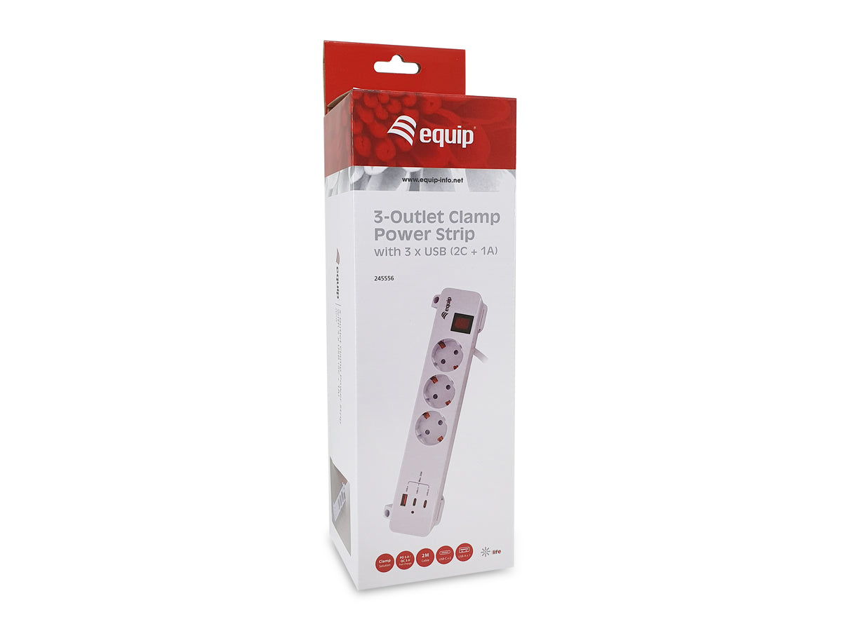 Equip Power Strip 3×Schuko / 2×USB-C / USB-A with Switch (CL Pla.)