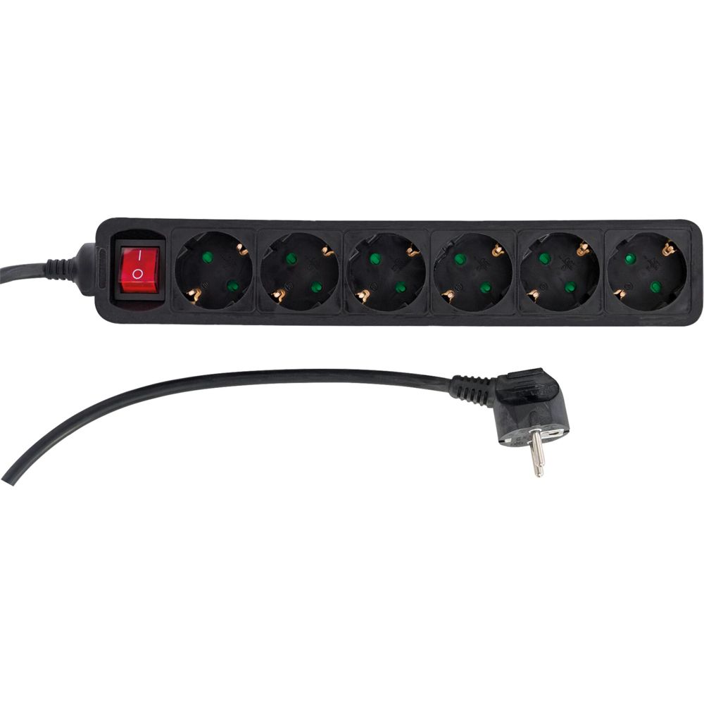 REV Socket Line 6-Fold 1.4m with Switch Black