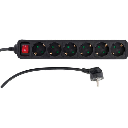 REV Socket Line 6-Fold 1.4m with Switch Black