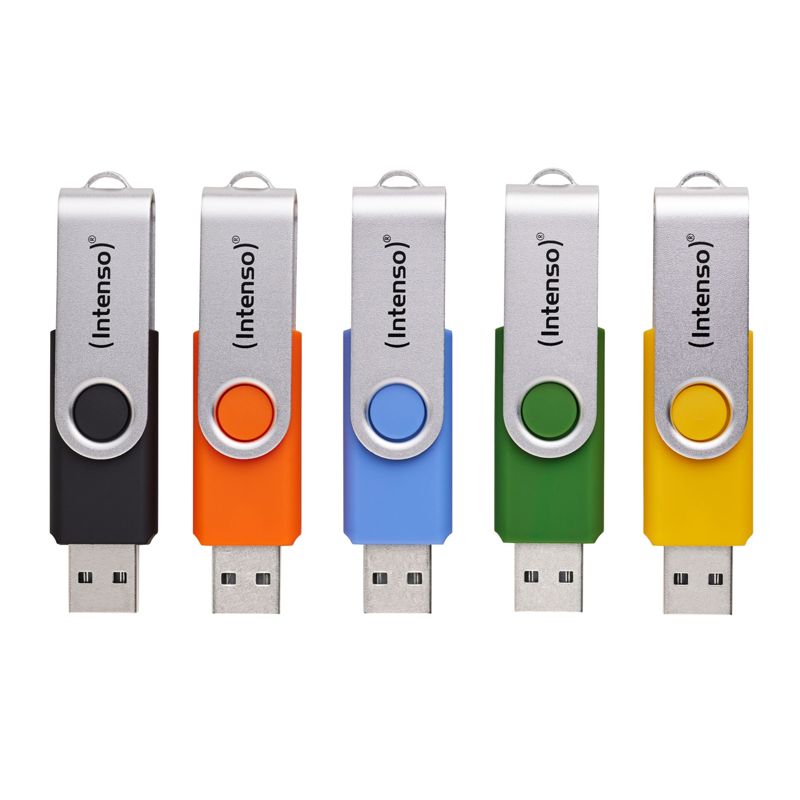 Intenso Office Line Multipack of 5 USB 3.2 Sticks, 64GB Each, Multi-Color