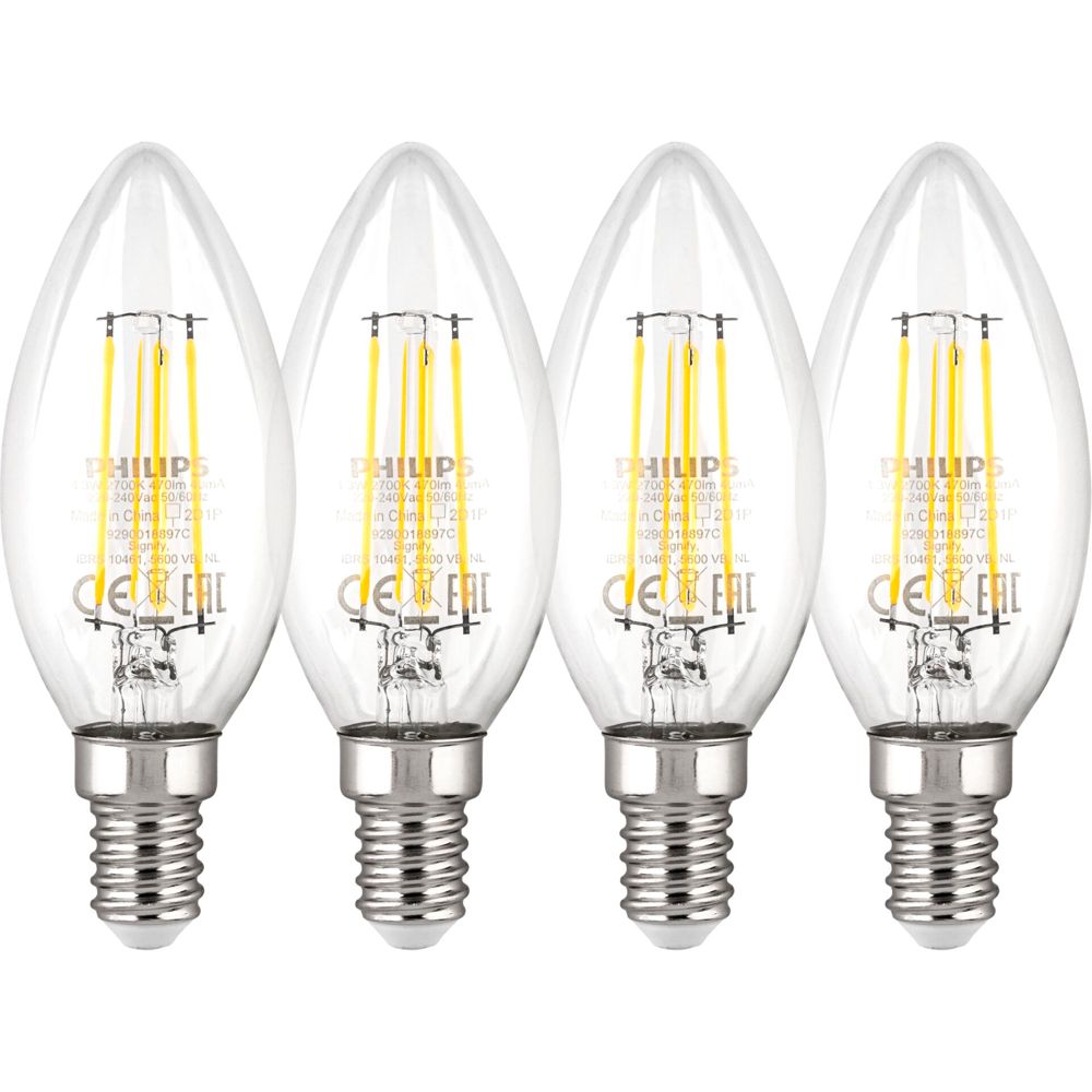 Philips LED Λάμπα E14 4-Pack 40W 2700K Φιλαμέντο Κερί
